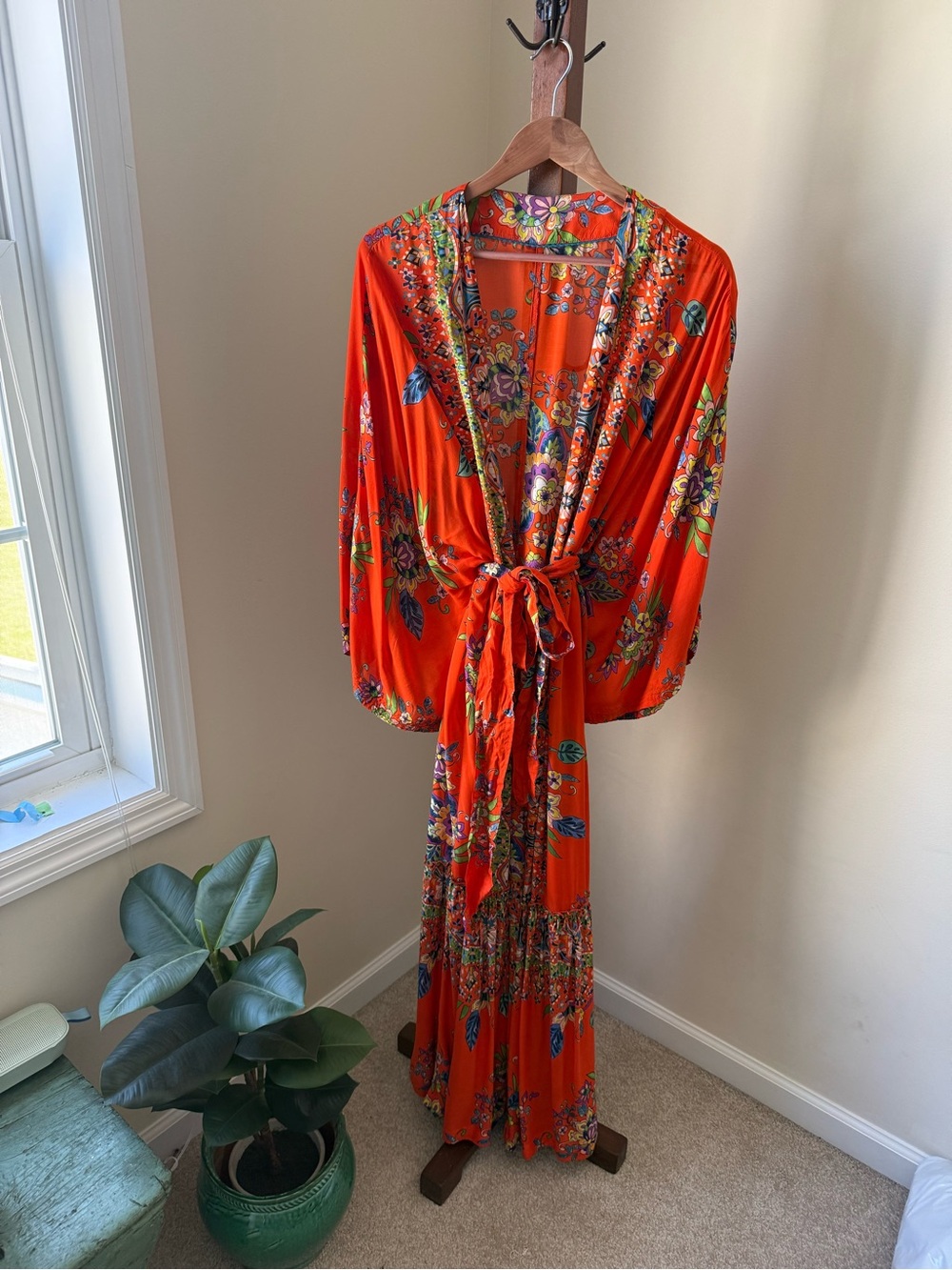 Anthropologie Orange Floral Swim Coverup